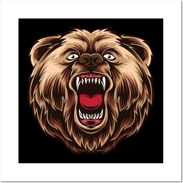 Growling Angry Bear Wall Art by Printaha